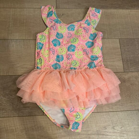 NICOLE MILLER PINK SEA SHELL RUFFLE ONE PIECE SWIM BATHING SUIT NEW XL 14 - Picture 1 of 7